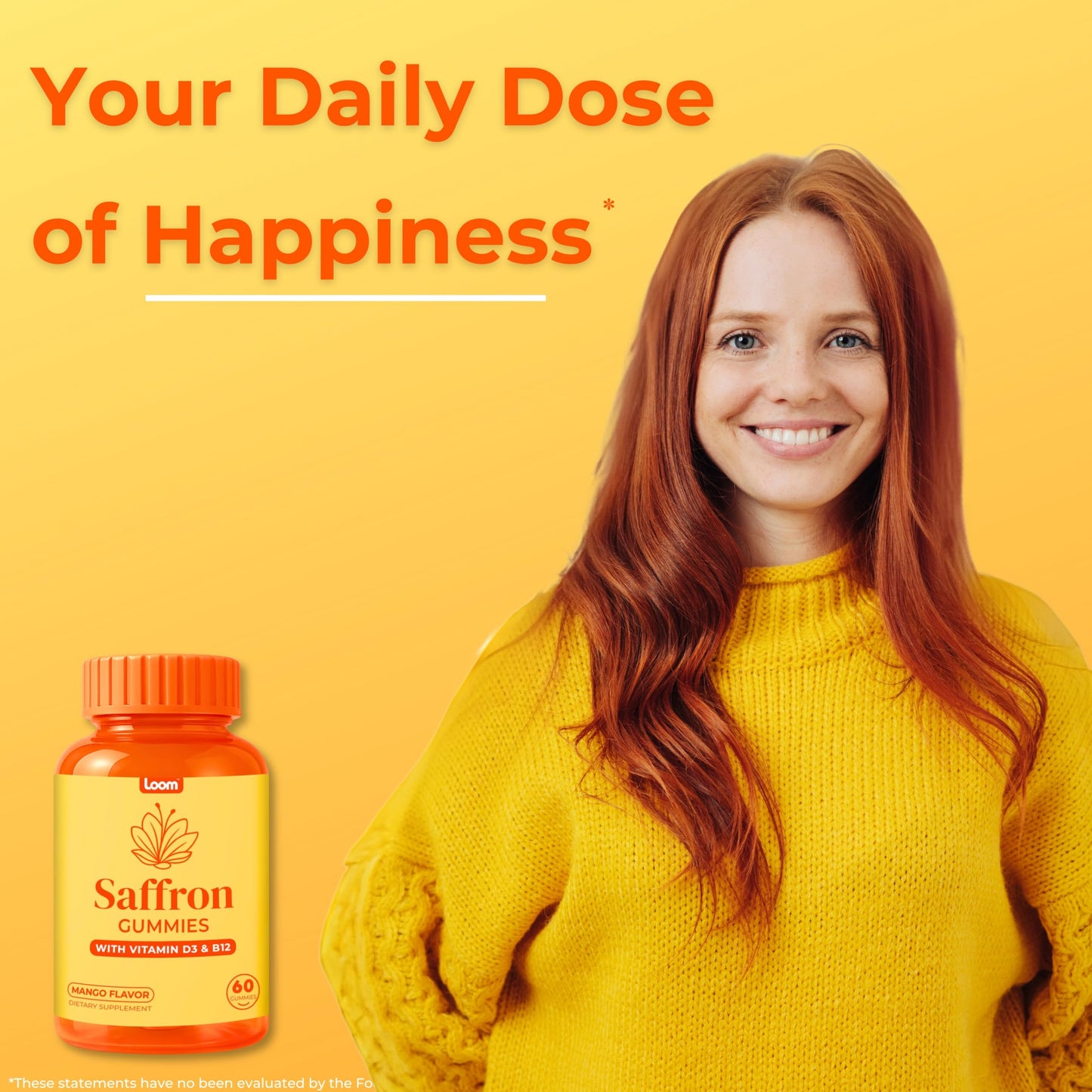 Loom Saffron Gummies with Vitamin D3 & B12 Gummy, 60 Count