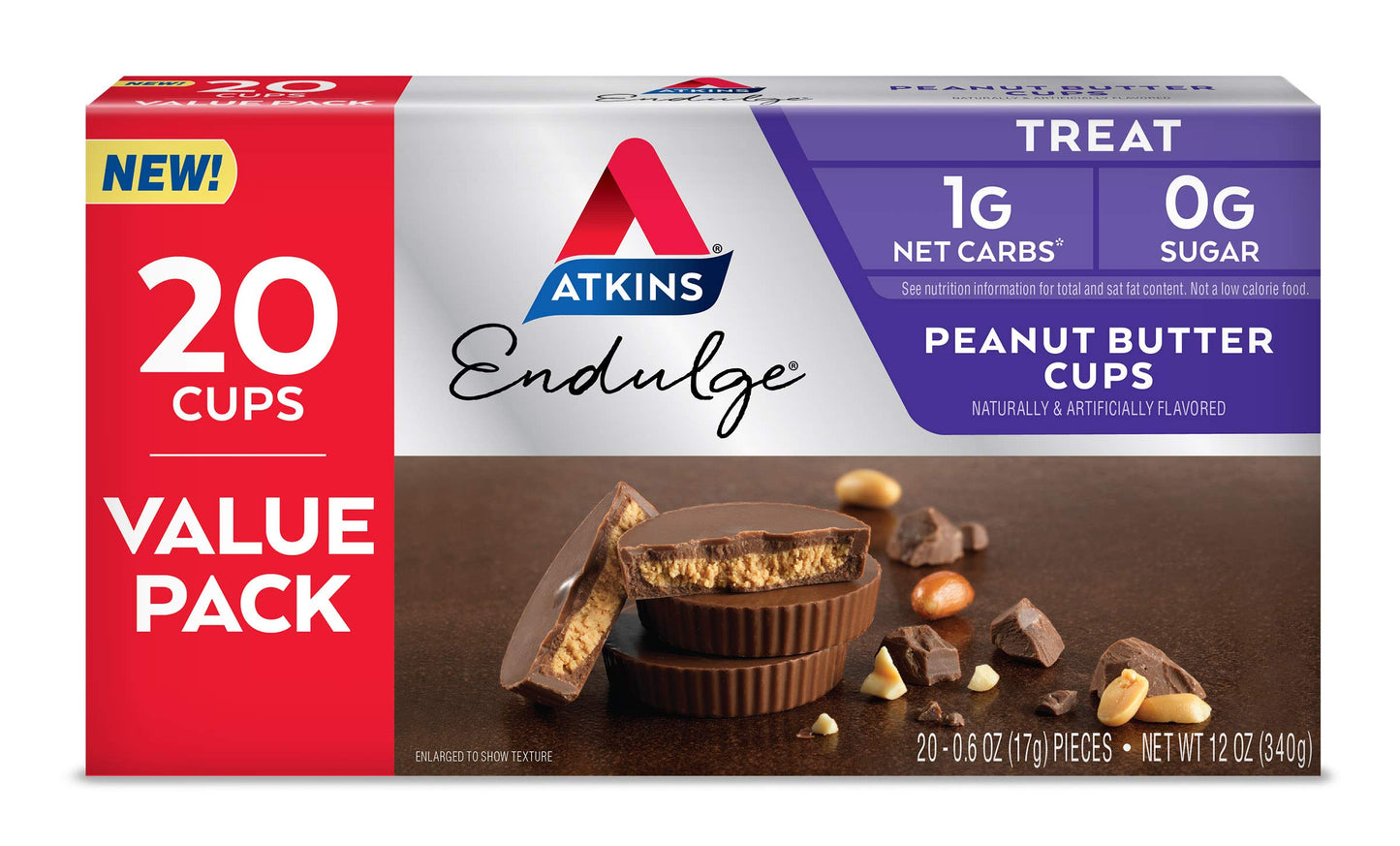 Atkins Endulge Peanut Butter Cups, 20 Count & Endulge Caramel Nut Chew Bar, 5 Count