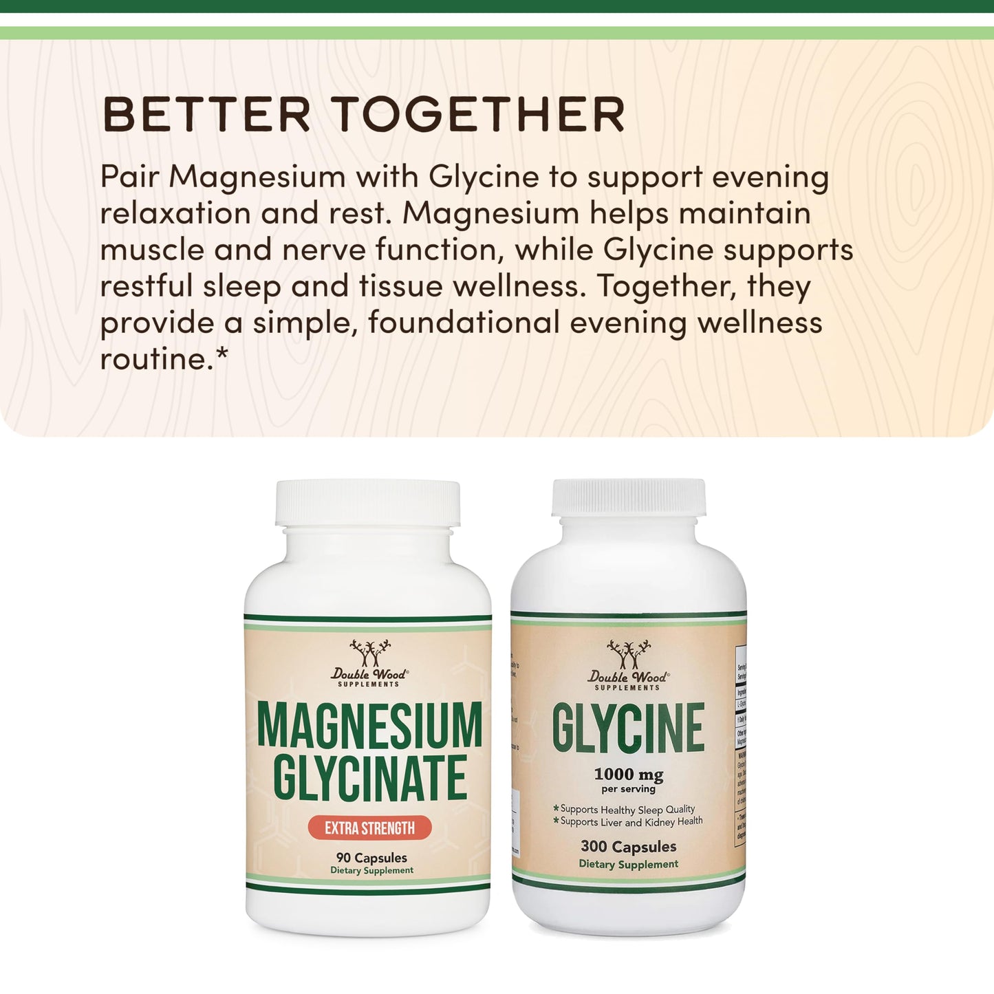 Double Wood Supplements Magnesium Glycinate Extra Strength - 120mg Elemental Magnesium per Capsule, 90 Capsules