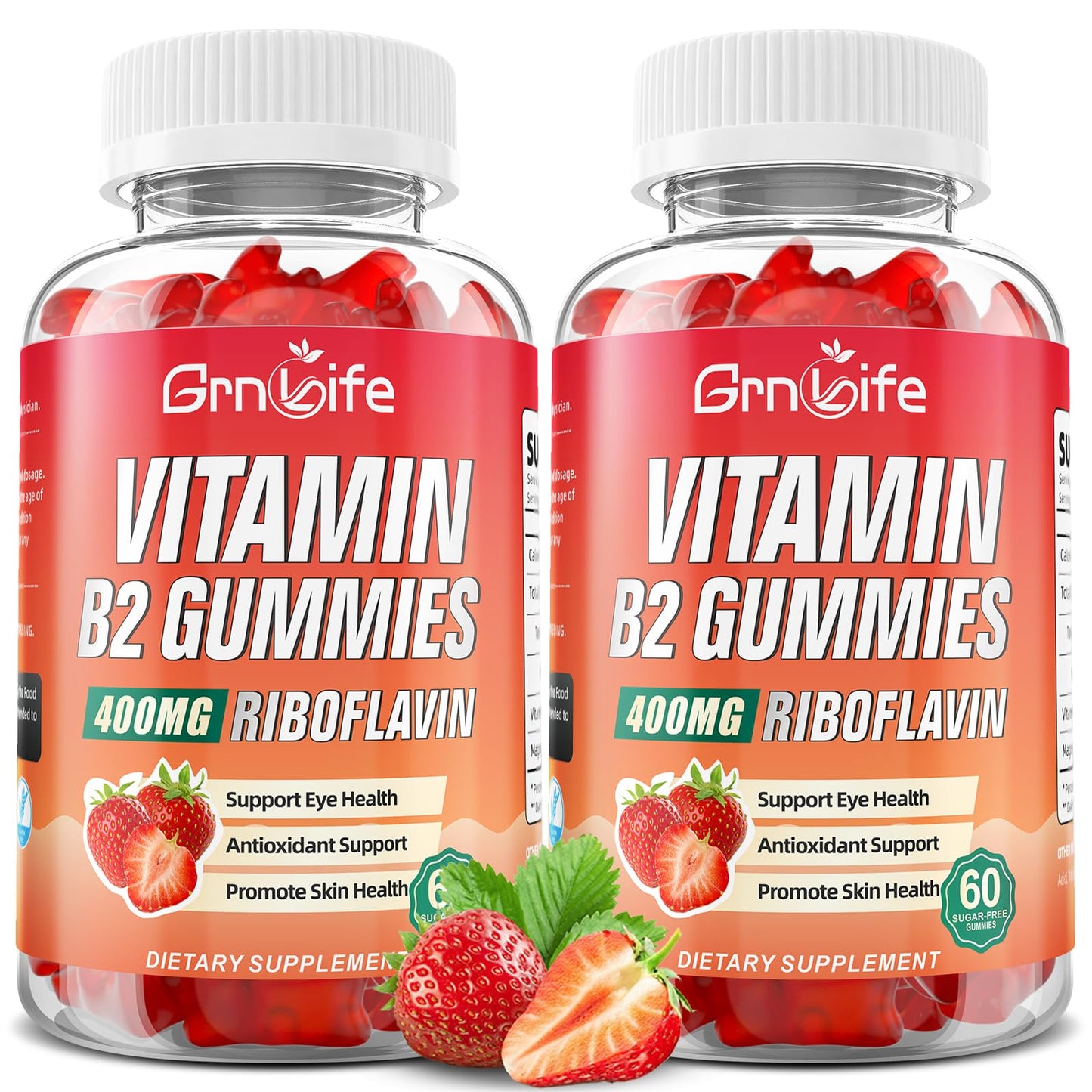 GrnLife Vitamin B2 Gummies Riboflavin 400mg with Magnesium, Strawberry Flavor, 120 Count