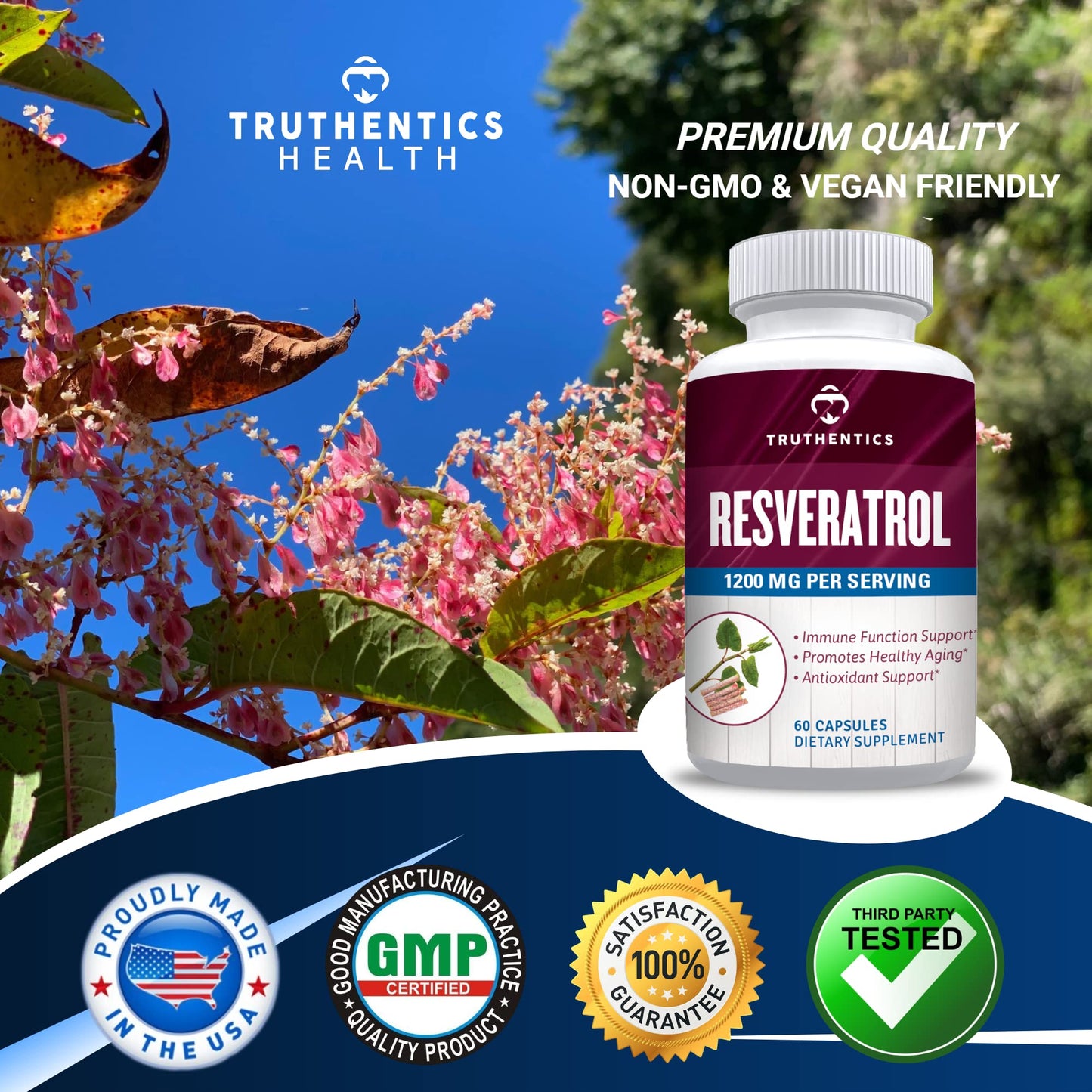 TRUTHENTICS Resveratrol Supplement 60 Capsules