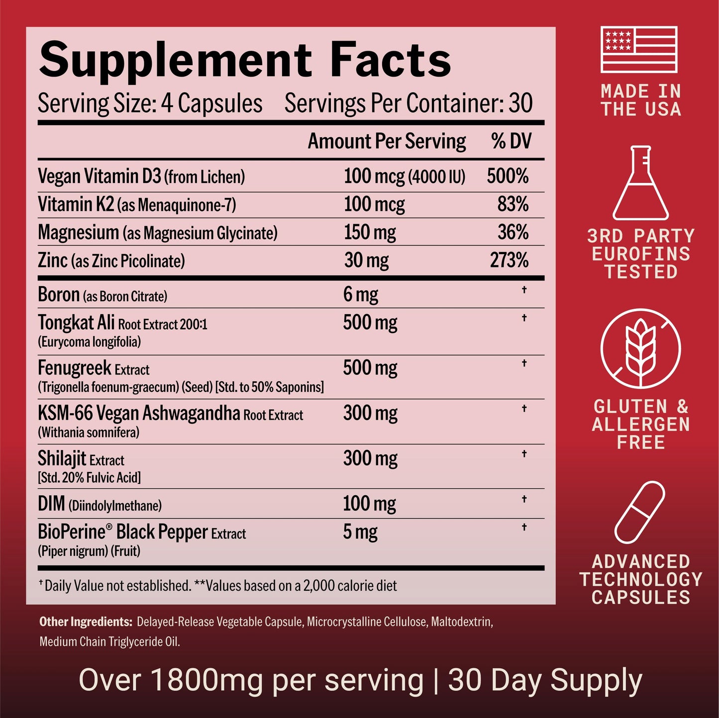 OPEN Essentials Testosterone Booster for Men - Drive, Energy & Muscle Support - 11-in-1 Formula, Tongkat Ali, KSM-66 Ashwagandha, Fenugreek, Boron, DIM - 120 Capsules
