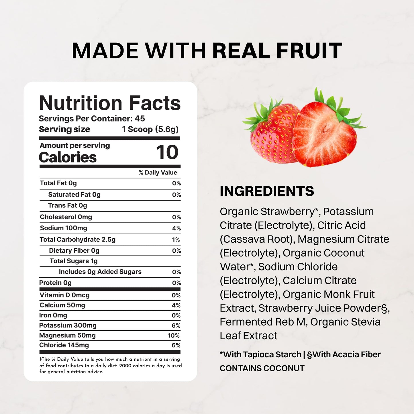 JUST INGREDIENTS Sweet Strawberry Electrolytes Powder 8.88 oz