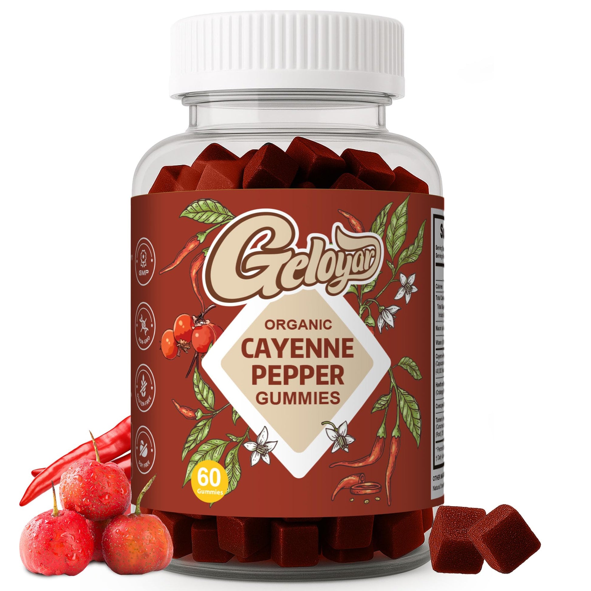 Geloyar Cayenne Pepper Supplements Gummies, 60 Count