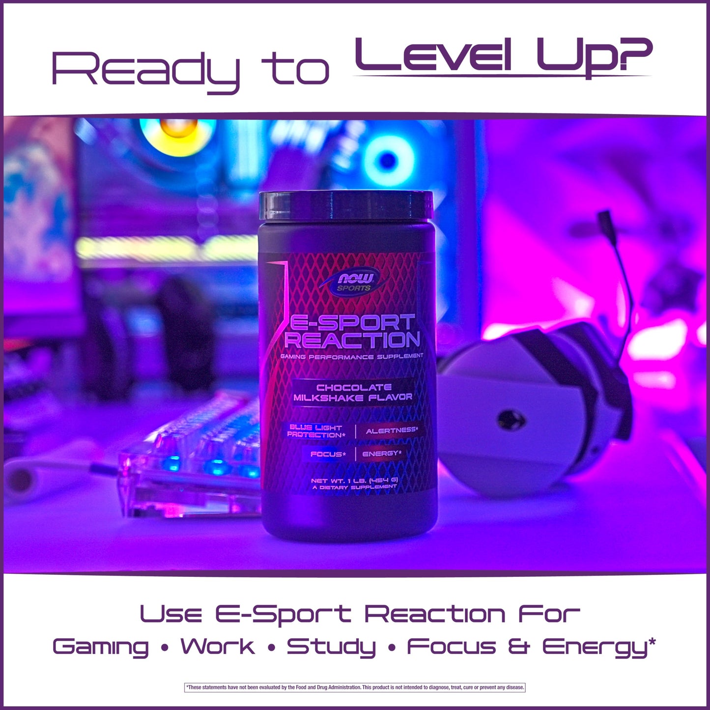 NOW Foods Esport Reaction Gaming Performance Supplement Powder, 16 oz