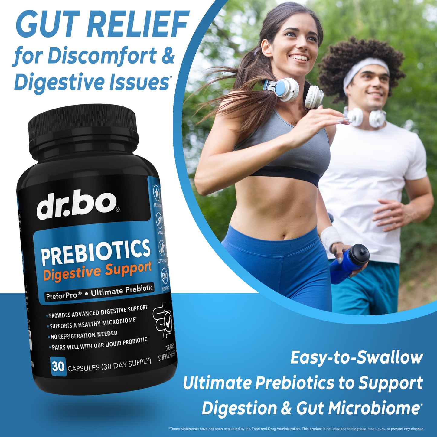 DR. BO Prebiotics Digestive Gut Support Capsules, 30 Capsules