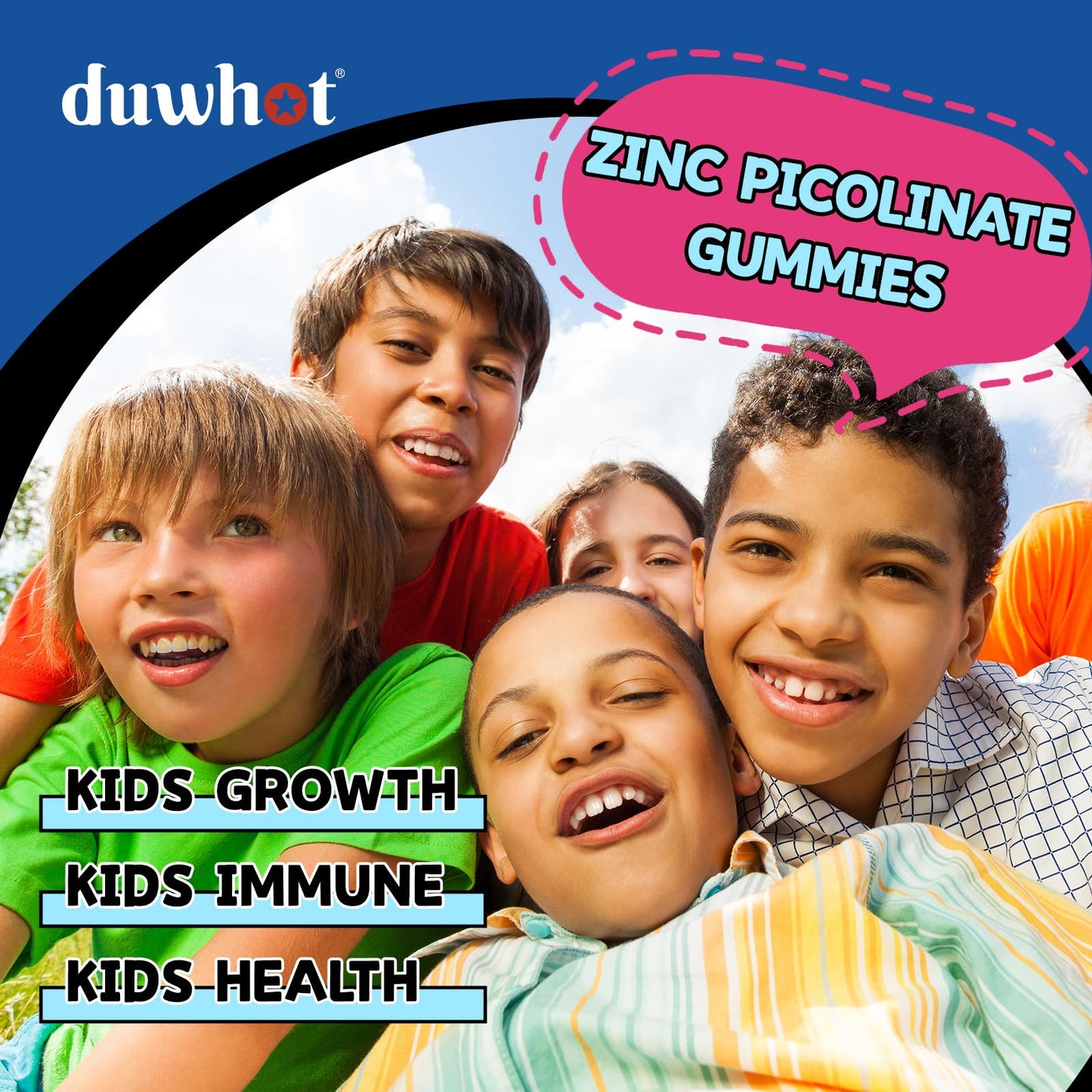 duwhot Zinc Picolinate 30mg Gummies with Copper, High Absorption Form, with Selenium, Elderberry, for Kids Teens Growth, Skin & Immune Health, Sugar Free, 60 Gummies