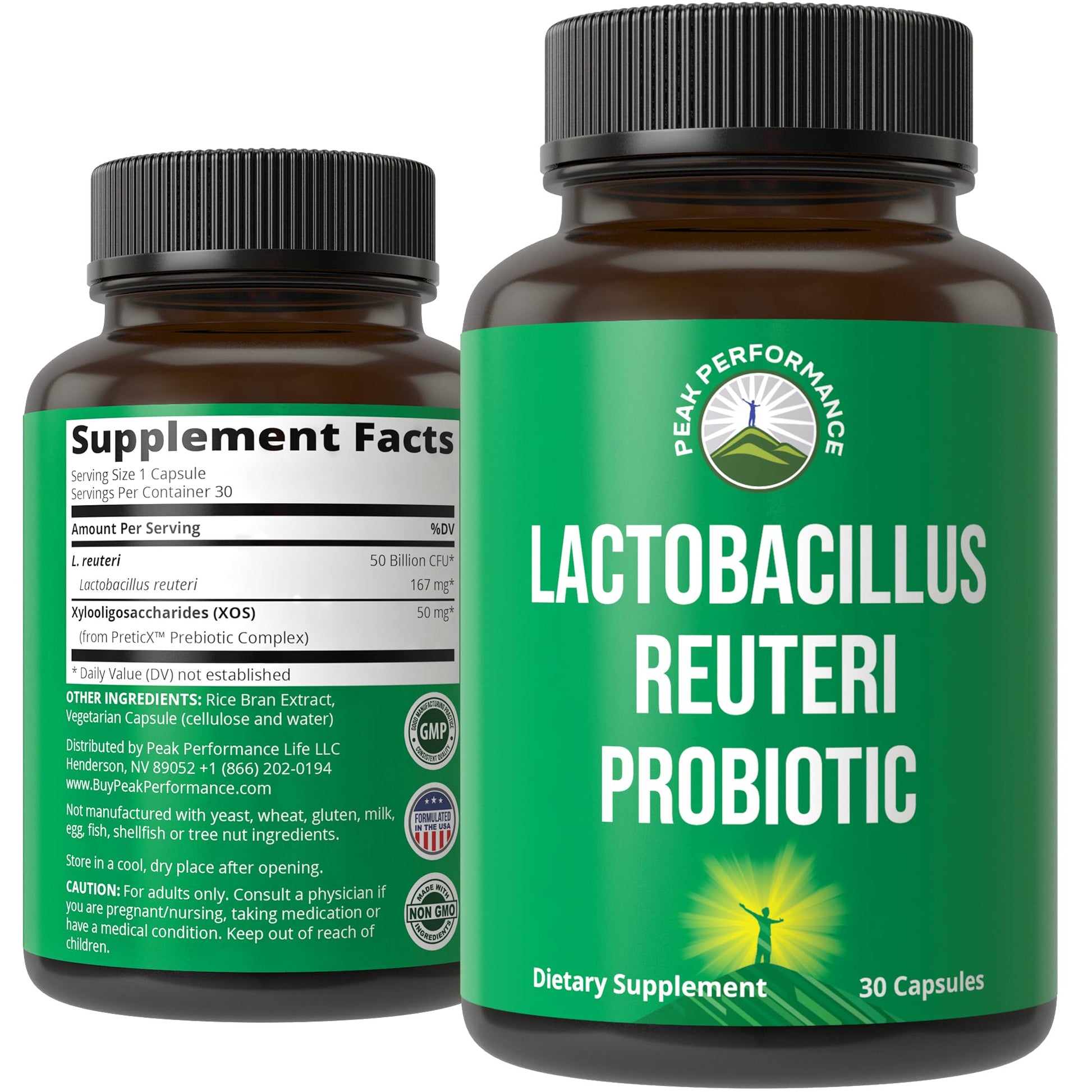 Peak Performance Lactobacillus Reuteri 50 Billion CFU Probiotic Capsule, 30 Count