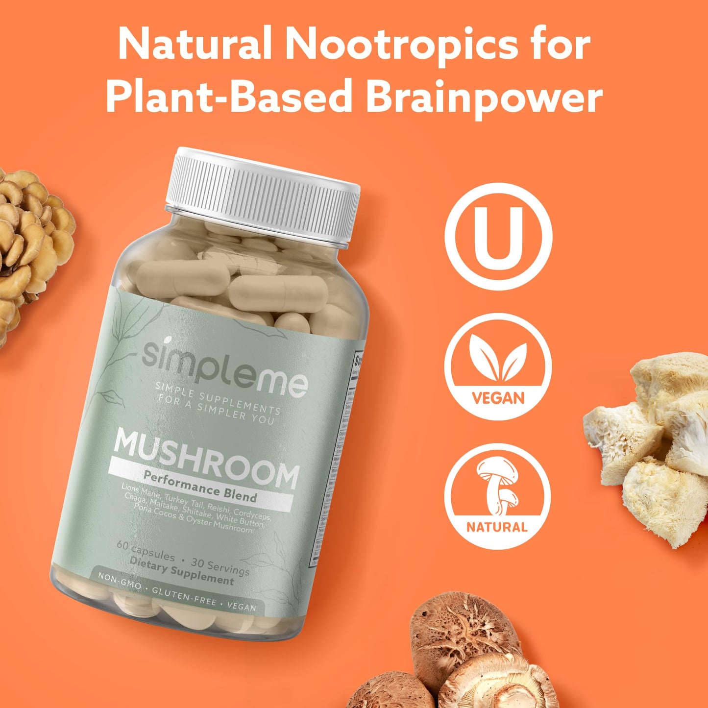SIMPLEME Multi-Mushroom Supplement 60 Capsules