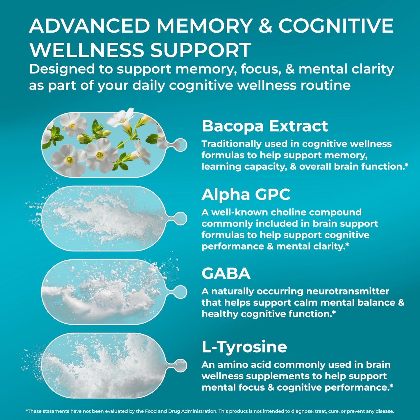 PUREHEALTH RESEARCH Ageless Brain Supplements for Memory and Focus Capsules, 180 Capsules