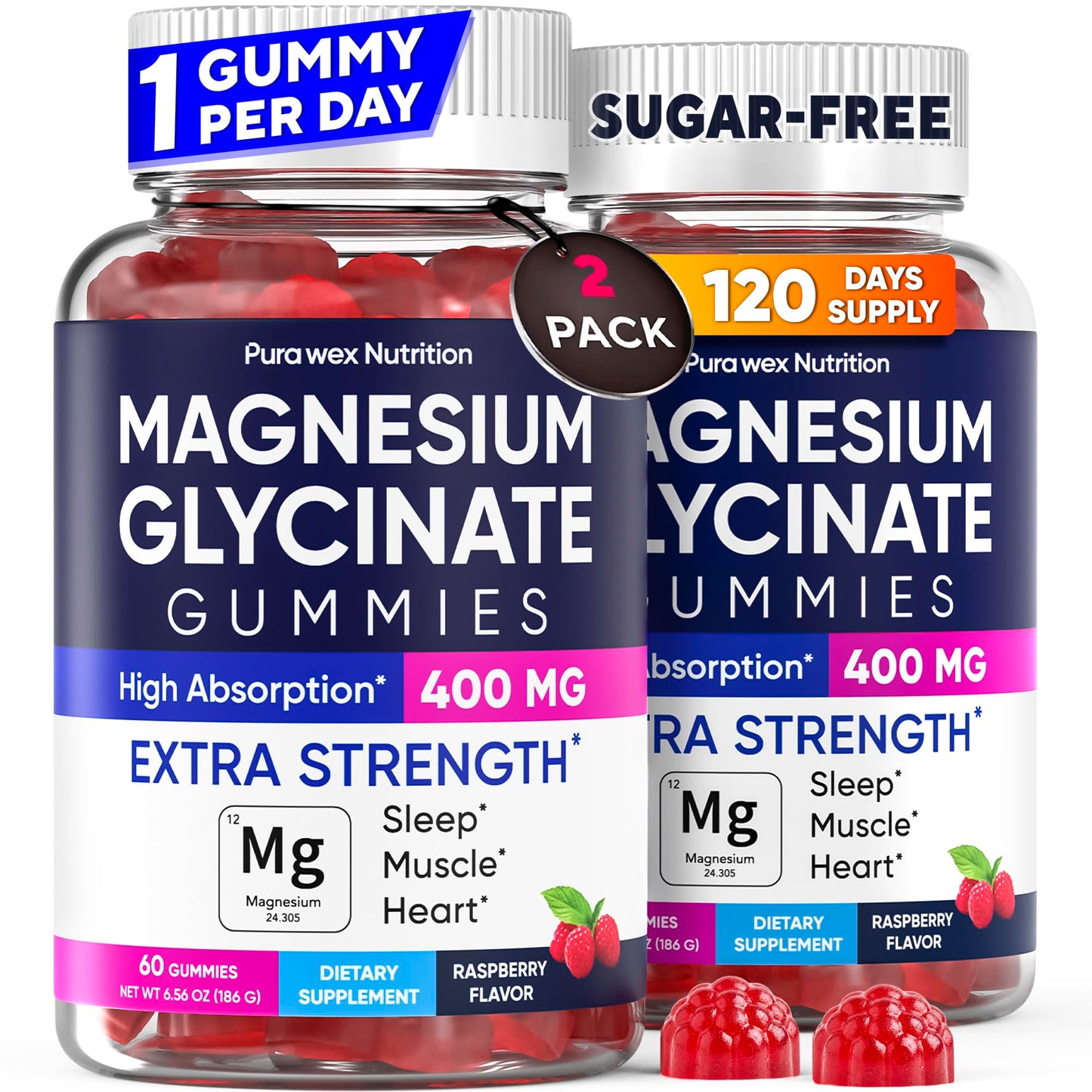 PURA WEX NUTRITION Magnesium Glycinate Gummies 120 Count