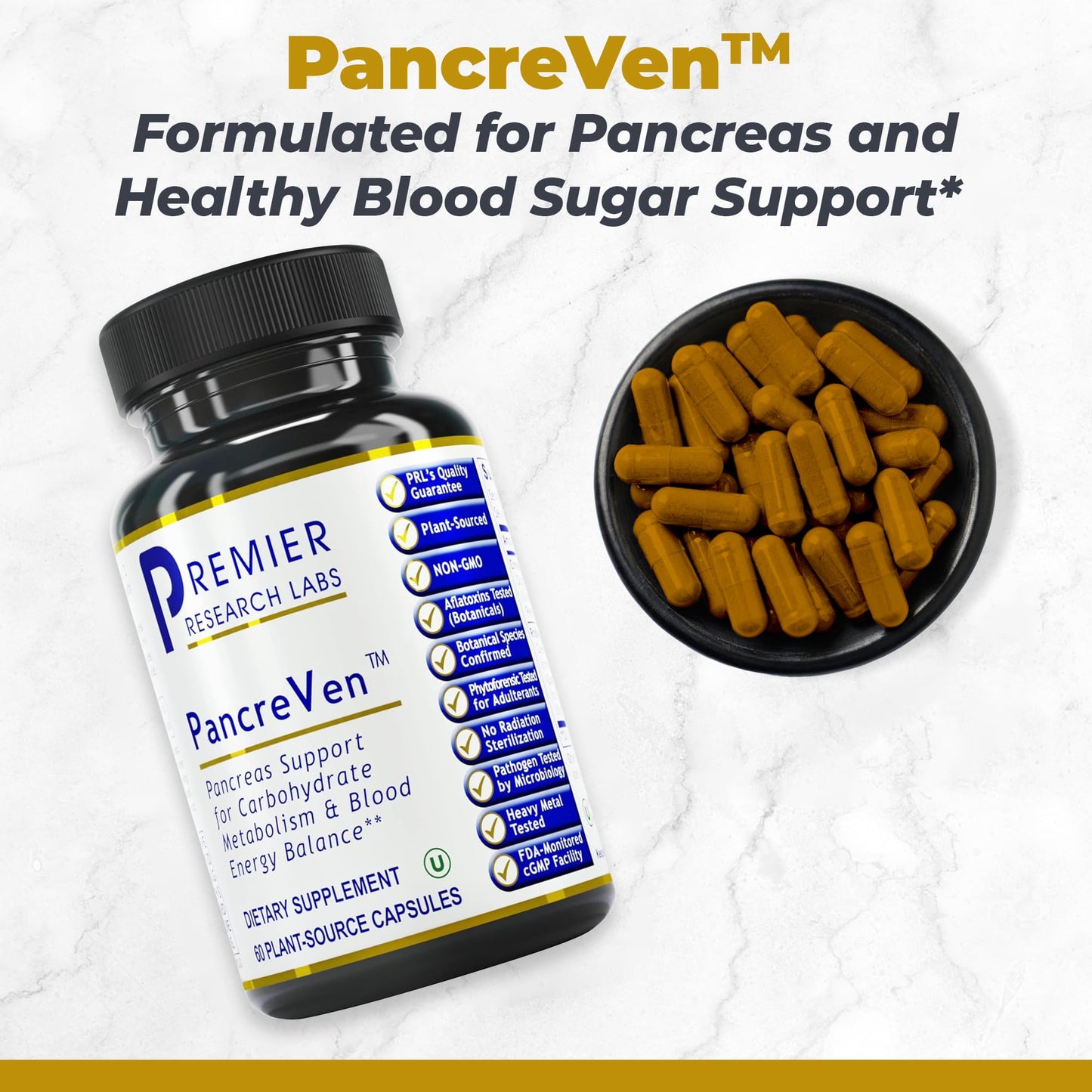 Premier Research Labs PancreVen Pancreas Support Pancreas Supplement Cinnamon Supplements with Organic Ceylon Cinnamon & Prickly Pear to Aid Pancreas Health Capsules 60