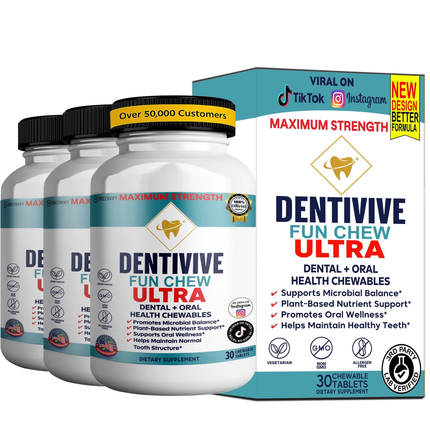 GREENVIFY DentiVive Fun Chew Ultra Dental + Oral Health Chewables, 60 Capsules