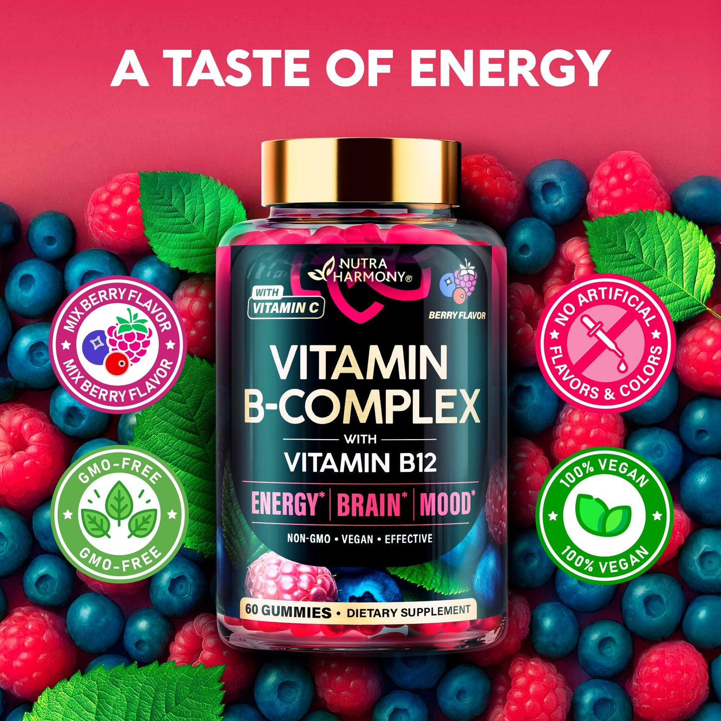 NUTRAHARMONY Vitamin B-Complex Gummies, 60 Gummies