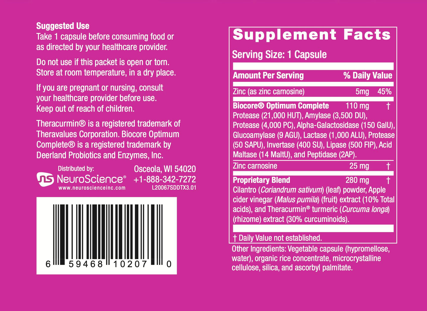 NeuroScience Digest DTX Travel Packs Digestive Enzymes for Men & Women + Apple Cider Vegar & Zinc Carnosine, 15 Capsules