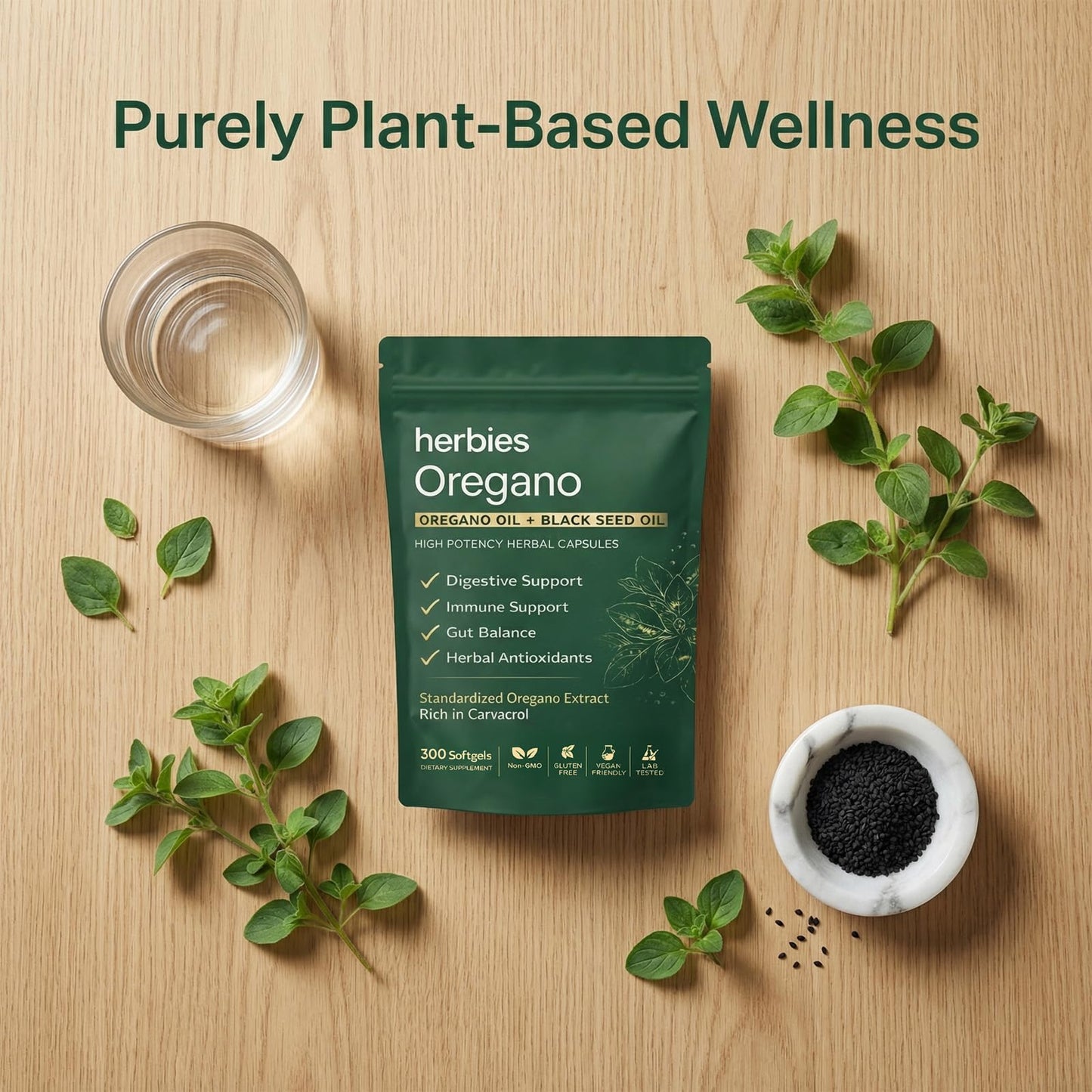HERBIES OREGANO Organics Oregano and Black Seed Oil Capsules Softgels 300