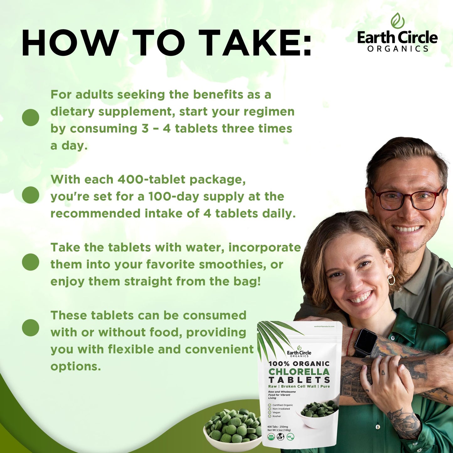 Earth Circle Organics Organic Chlorella Tablets 400 Count
