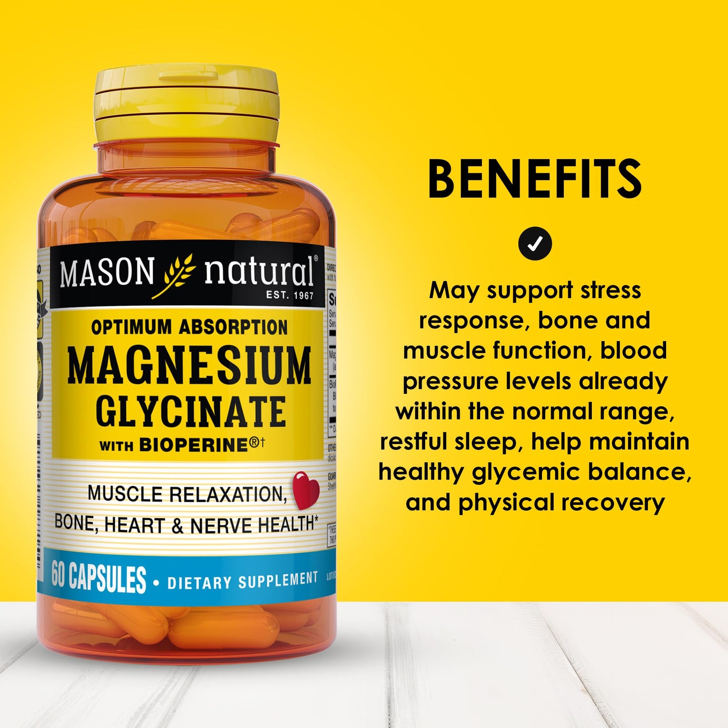 Mason Natural Optimum Absorption Magnesium Glycinate with Bioperine 240 mg, 60 Capsules