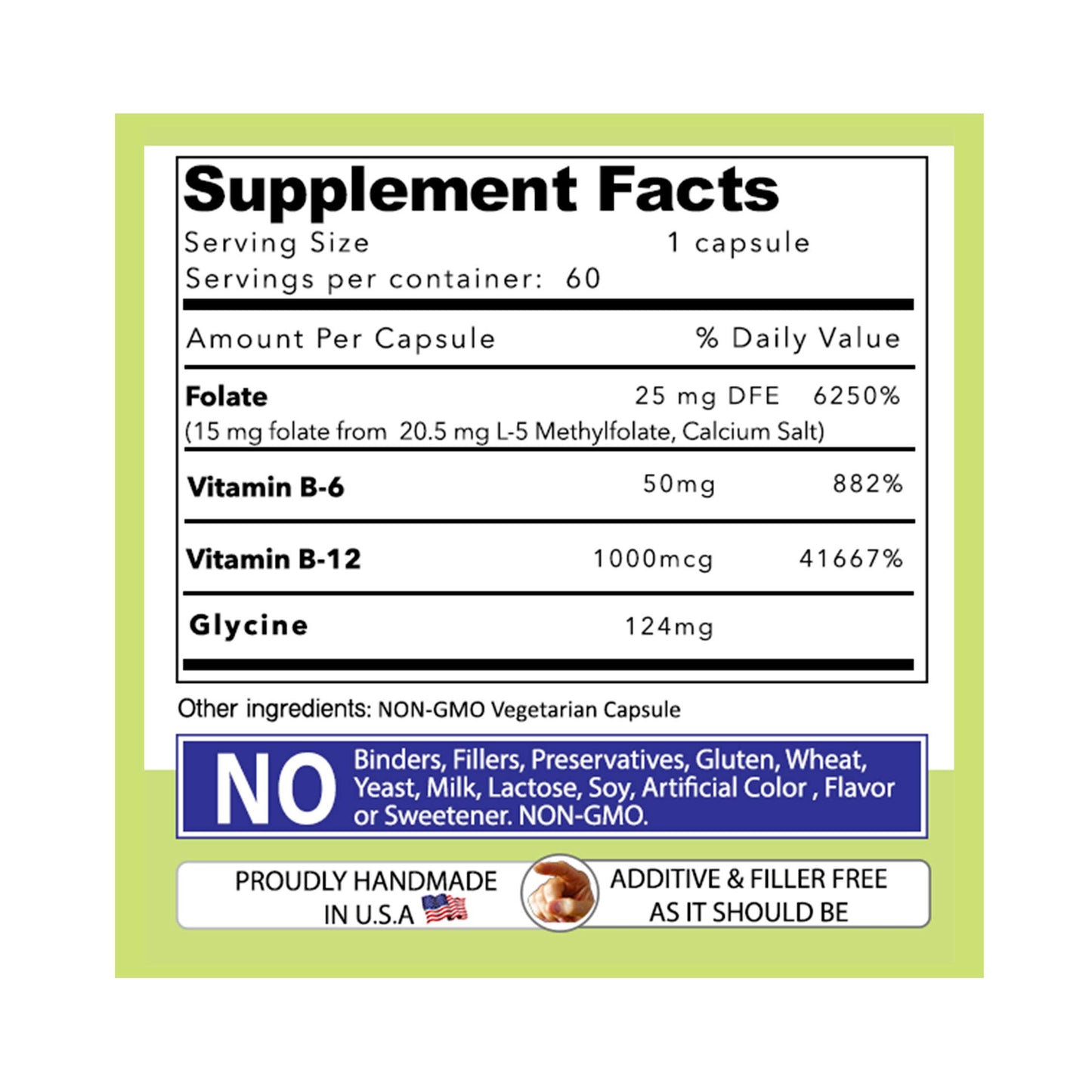 AND GIVE US TODAY OUR DAILY Our Daily Vites L-Methylfolate B Complex Cofactors & Essential Amino Acids (15mg) - Active Folate, Methylated B12 Methylcobalamin, B6 and Glycine, 60 Capsules