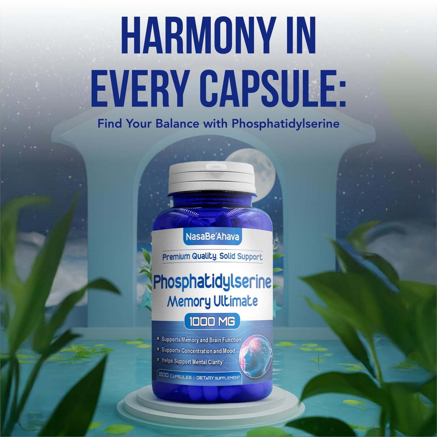 NasaBeahava Memory Supplement for Brain Support with Phosphatidylserine, Ginkgo Biloba, DMAE, Rosemary & Gotu Kola Capsule 200 Count