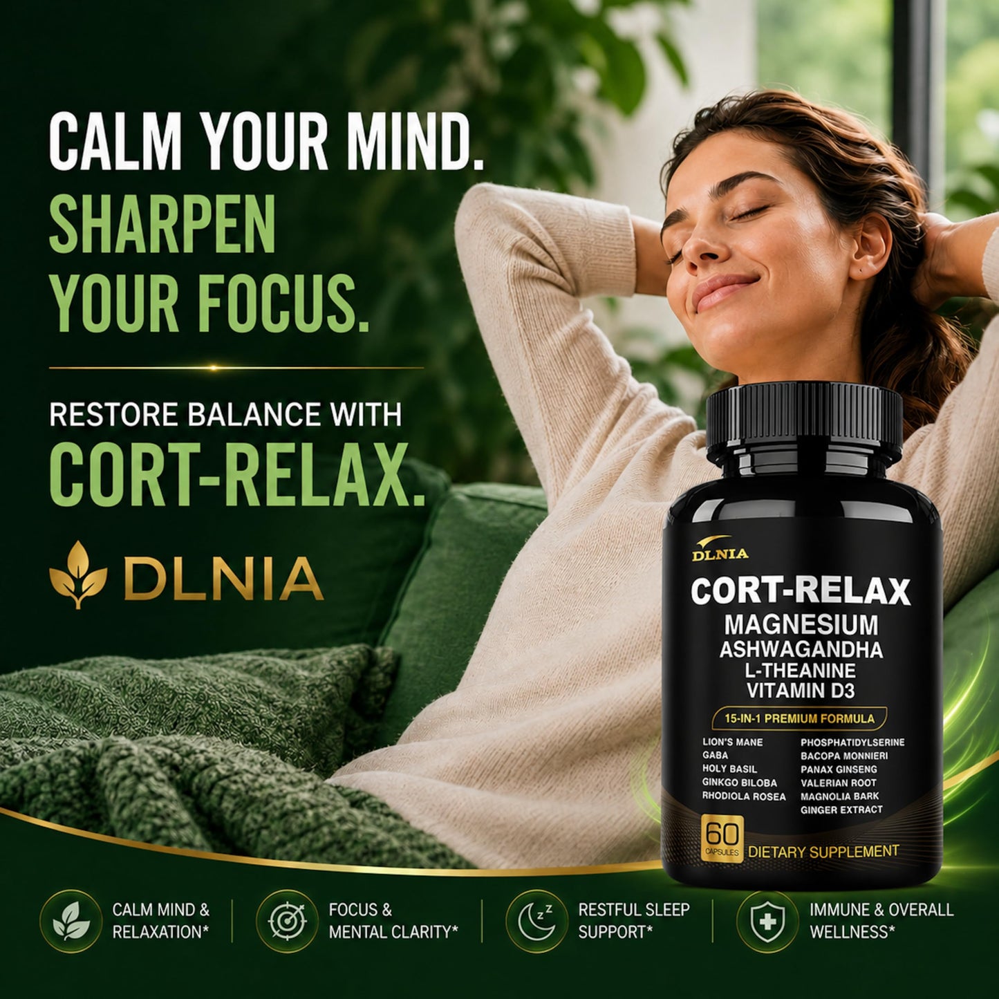 DLNIA Super Calm Cortisol Supplements for Women & Men Capsule 1 Count