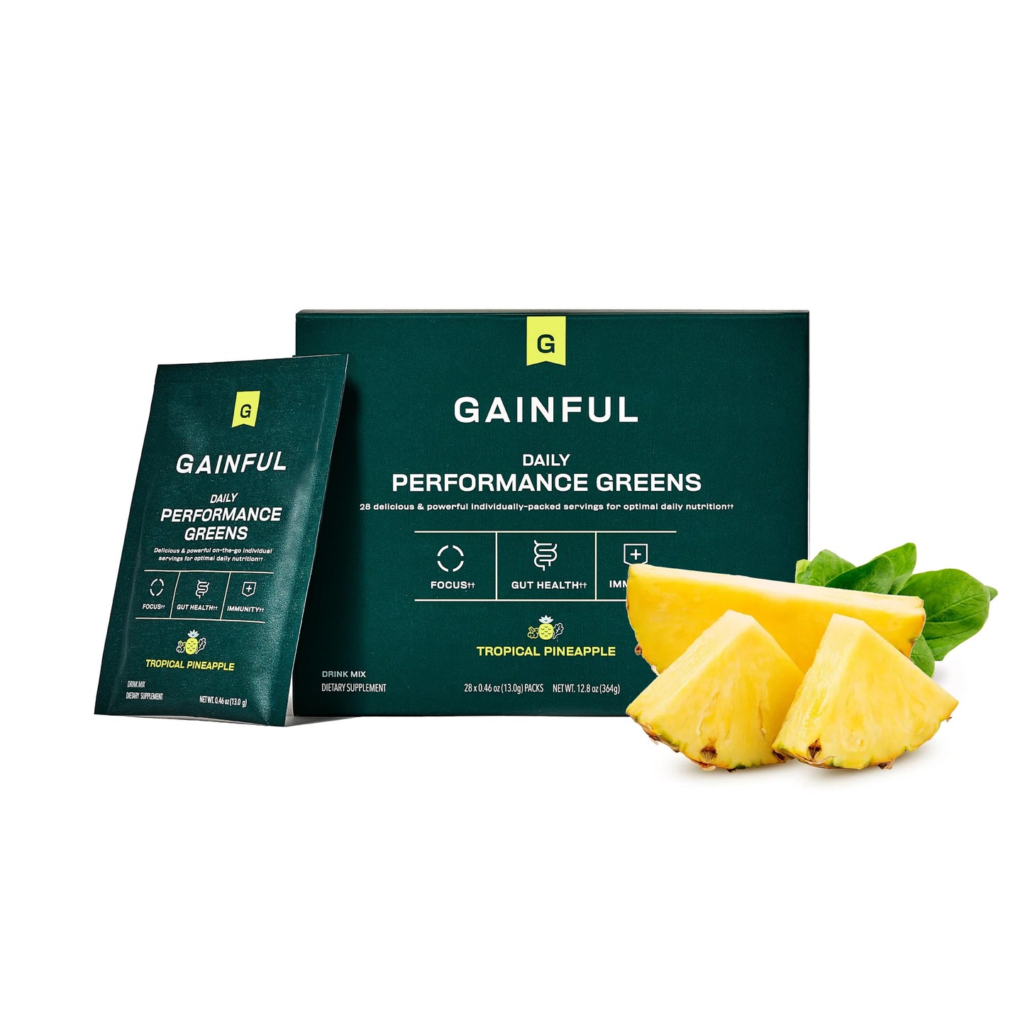 Gainful Daily Performance Greens Powder Coconut Pineapple, 28 Packets