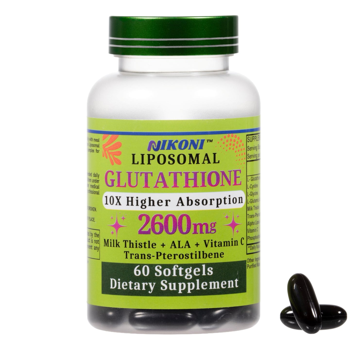 Nikoni Liposomal Glutathione 2600 mg Softgels, 60 Count