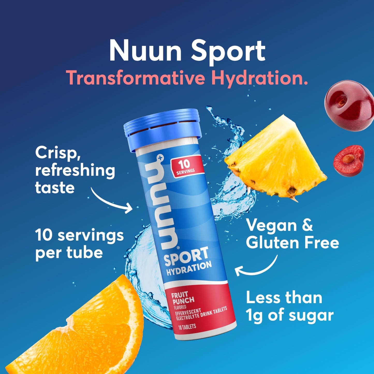 Nuun Sport Electrolyte Tablets with Magnesium, Calcium, Potassium, Chloride & Sodium, Gluten Free & Vegan, Fruit Punch, 80 Tablets