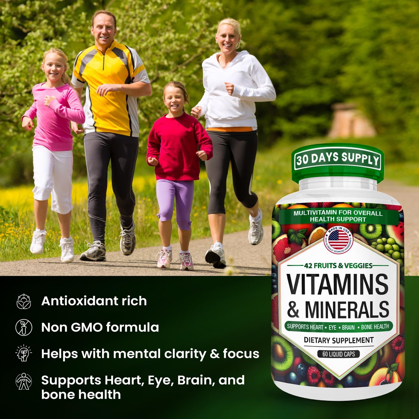 AAMATEC LIFE Multivitamins/Minerals Capsules with Zinc and Premium 42 Fruits and Veggies Blend for Immune Support Daily Multivitamin Antioxidant Supplement for Immunity System, 60 Count