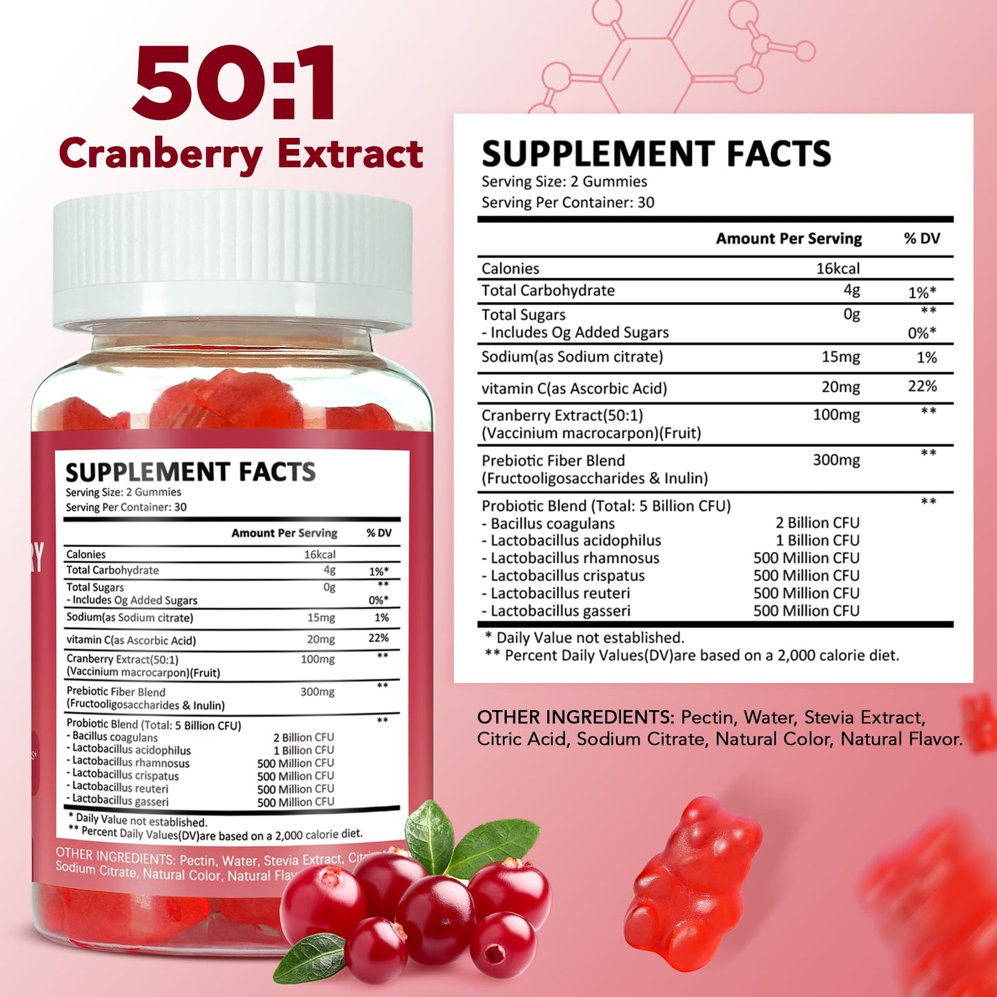 Aromlife Cranberry Gummies for UTI & Bladder, Natural Urinary Wellness Gummies with Vitamin C, Prebiotic Fiber & Probiotic, 60 Gummies