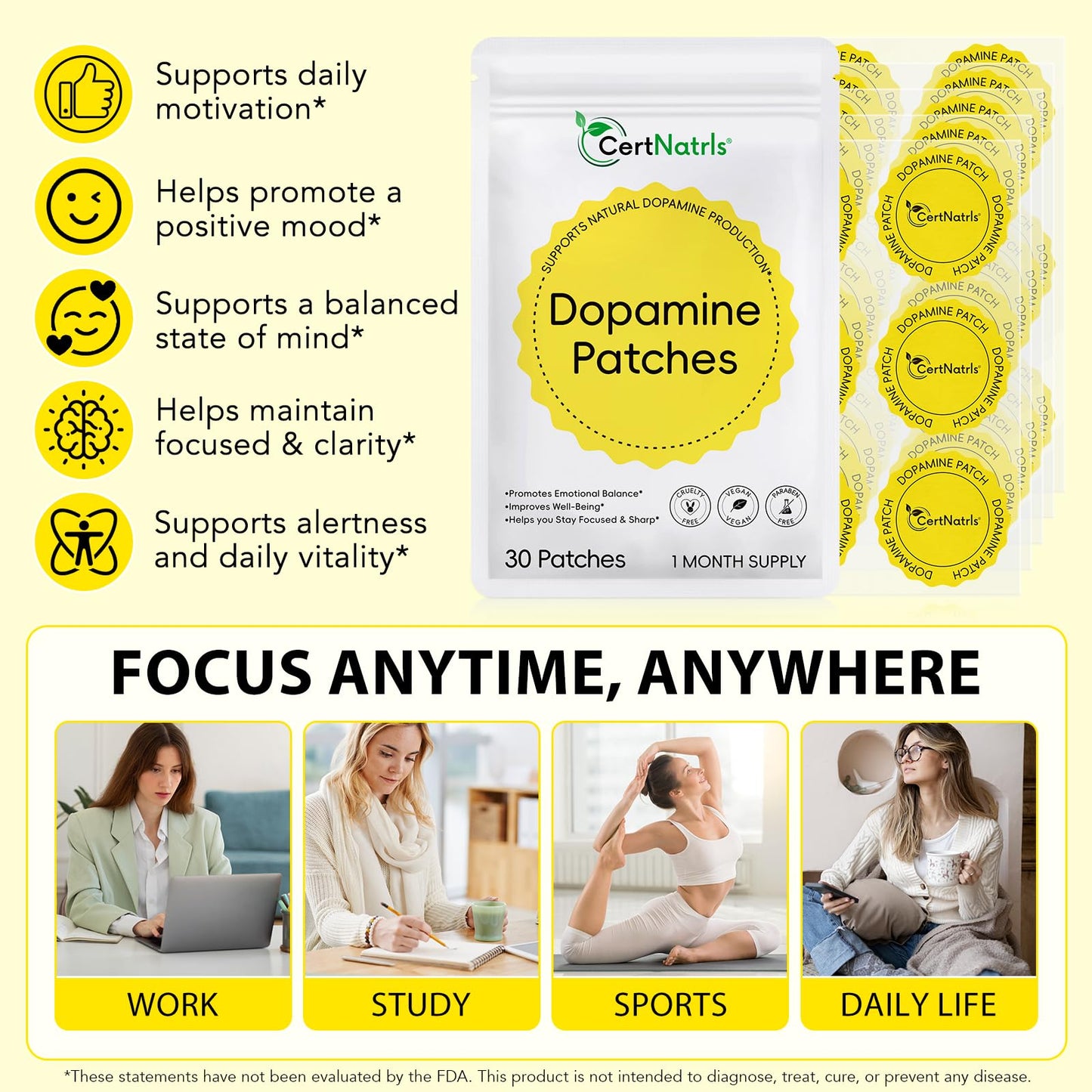 FJQDGXPS Dopamine Patches Tablets, 60