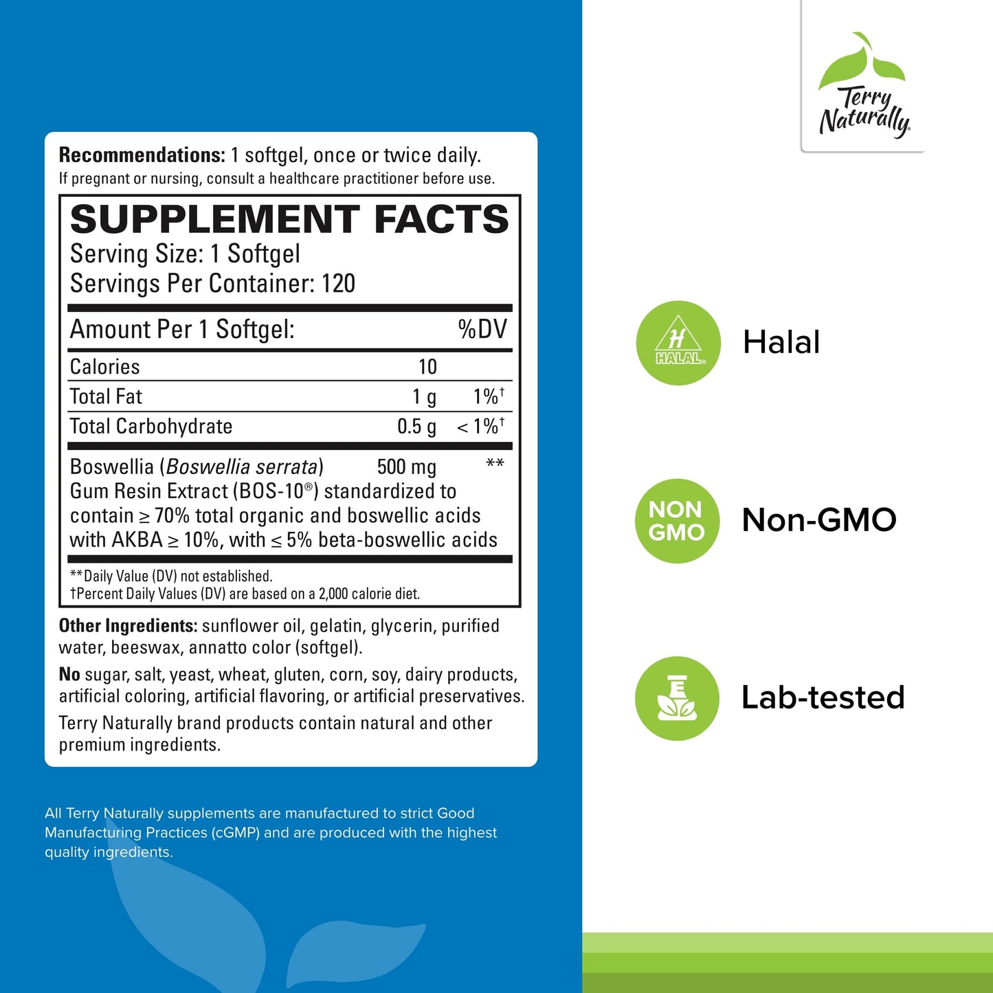 Terry Naturally BosMed 500 Extra Strength Boswellia Serrata Extract Softgels, 120 Count