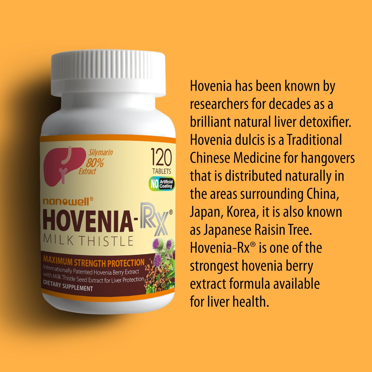 NANOWELL Hovenia-RX Milk Thistle Liver Support Supplement with 80% Silymarin Milk Thistle Seed Extract, 120 Tablets