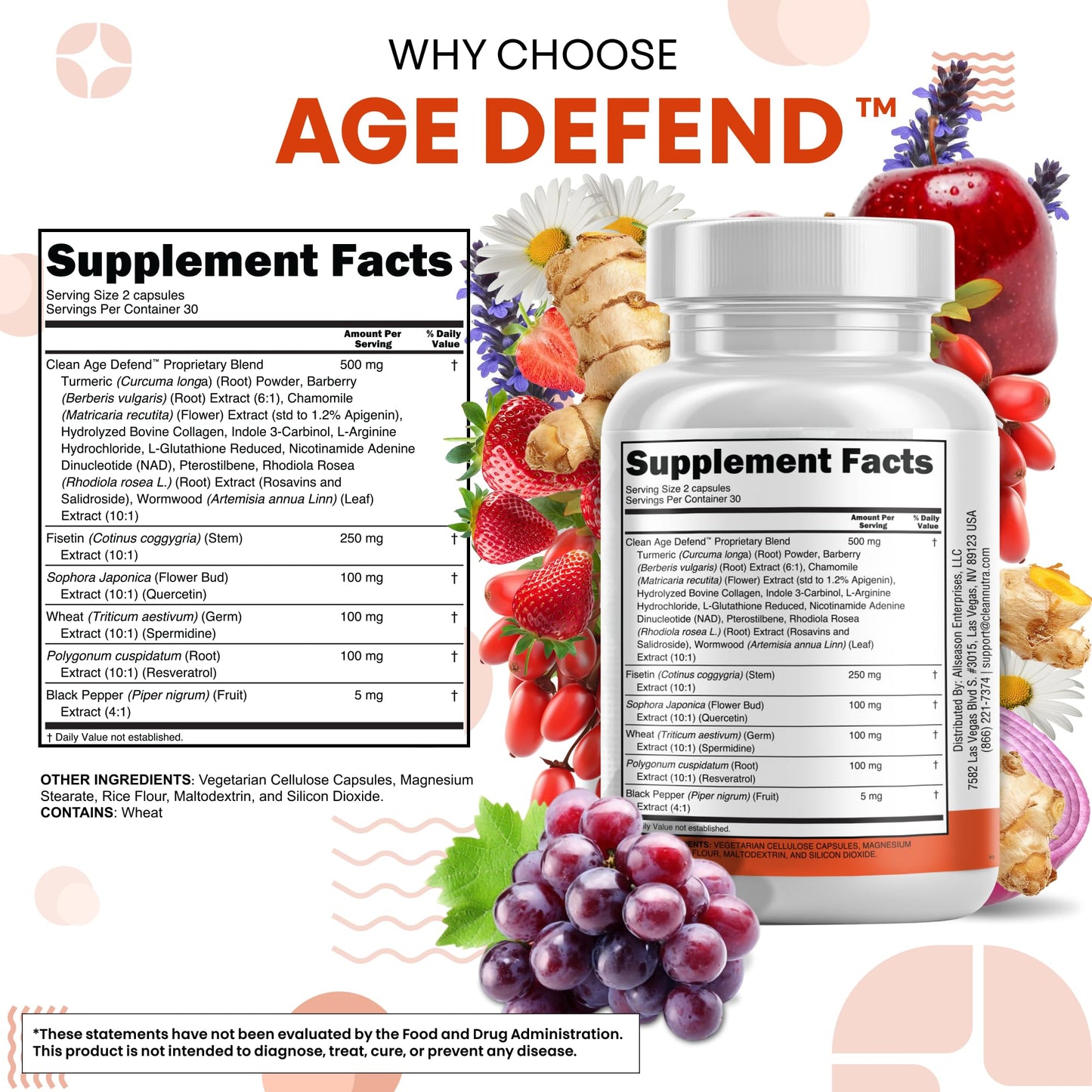 Clean Nutraceuticals Fisetin Quercetin Resveratrol Spermidine - Longevity Supplement with NAD Berberine Apigenin Capsules 60 Count