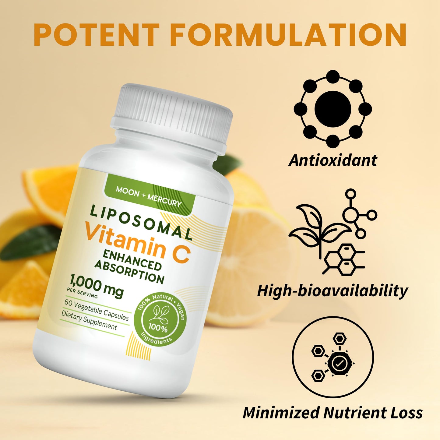 Moon + Mercury Liposomal Vitamin C 1000mg Capsules, 60 Count
