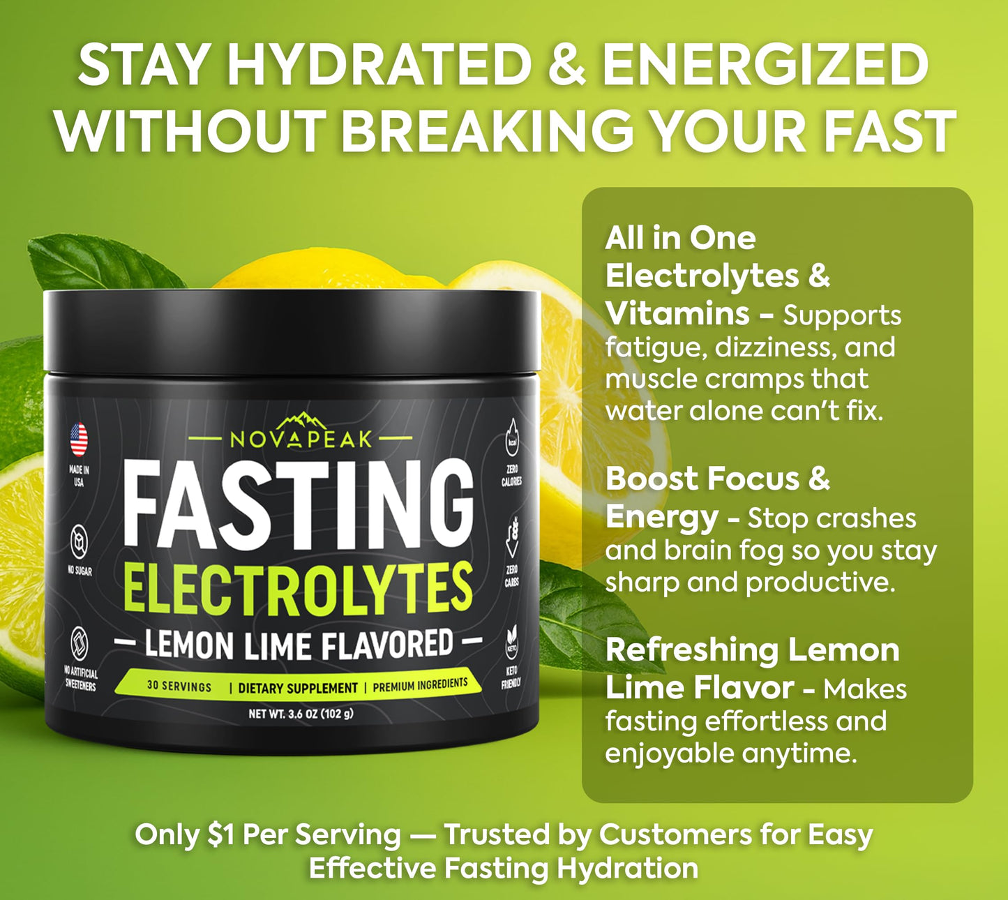 NovaPeak Fasting Electrolytes Powder, 3.6 Ounce