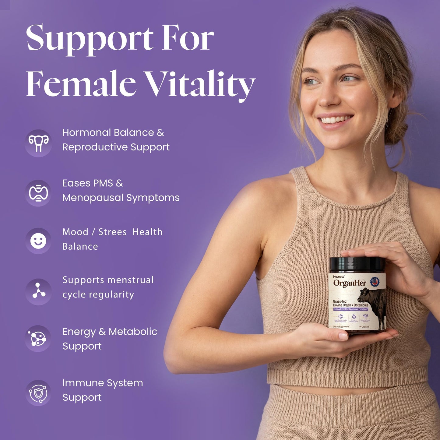 NEUNEST 19-in-1 Beef Organ Supplement for Women 180 Capsules