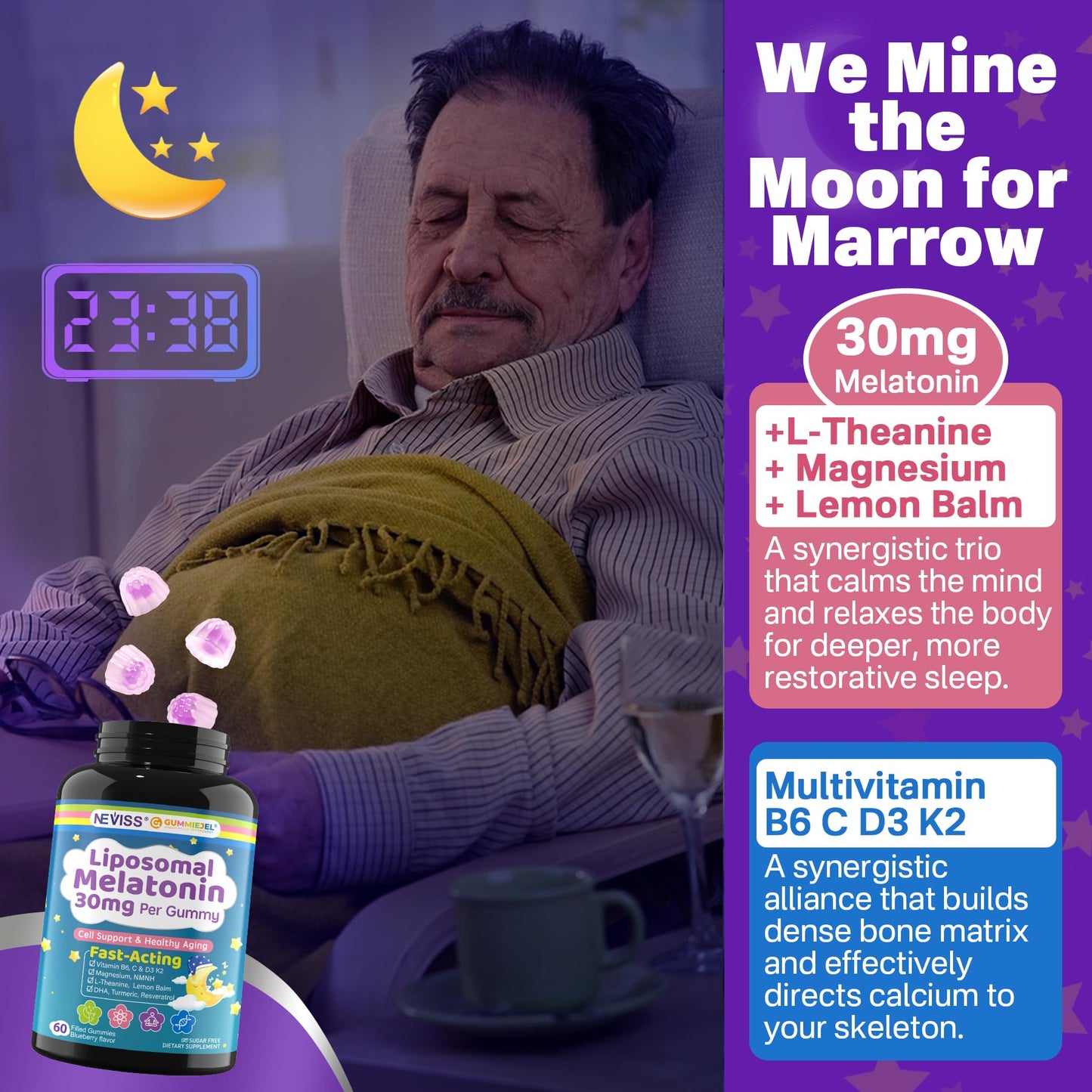 NEVISS Liposomal Melatonin 30mg per Gummy, 60 Count