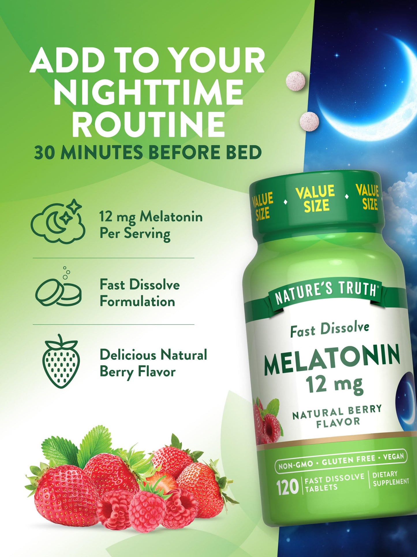Nature's Truth Melatonin 12mg Tablet Fast Dissolve 120