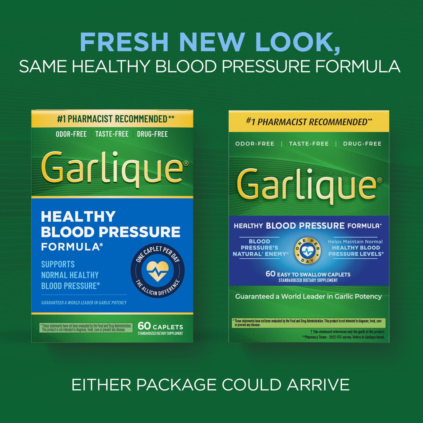 Garlique Garlic Extract Supplement, Healthy Blood Pressure Formula, Odorless & Vegan Caplets 60
