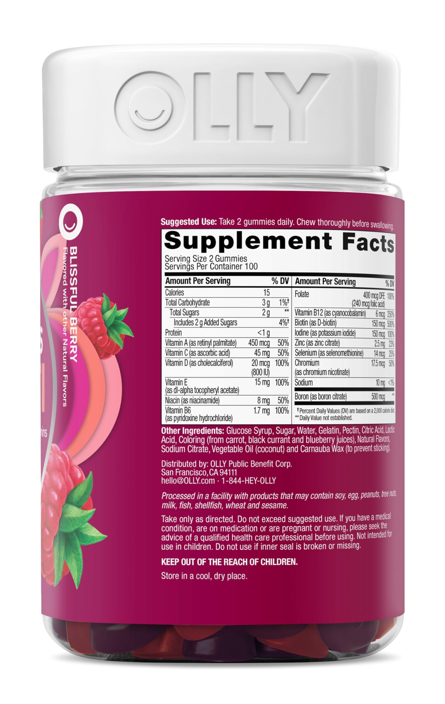 OLLY Women's Multi Vitamin Gummies with Biotin, Blissful Berry Chewable 1 Count