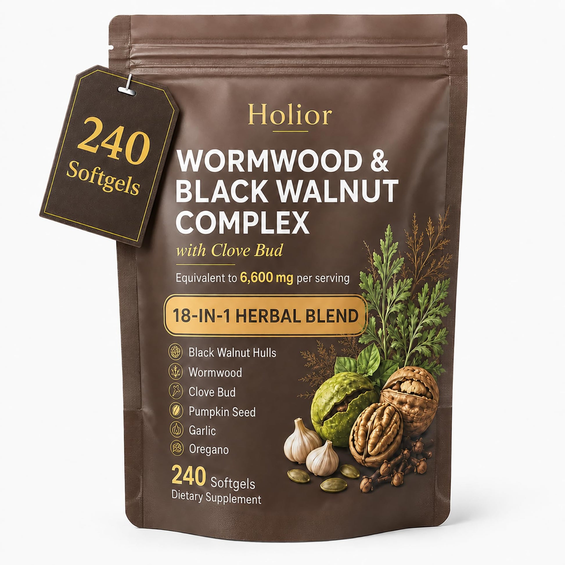HOLIOR Wormwood Black Walnut Cloves Capsules 240 Count