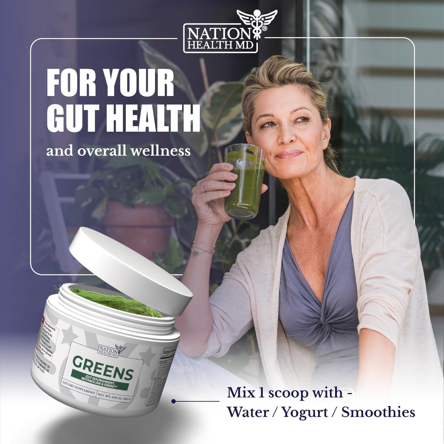 NATION HEALTH MD Greens Organic Super Greens Powder 4.23 oz