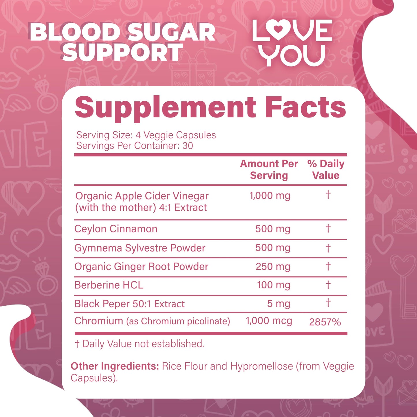 Love You Berberine Complex with Ceylon Cinnamon, Organic ACV with The Mother, Gymnema, Ginger & Chromium | 2,356 mg Eq. per Serving | 120 Vegan Capsules