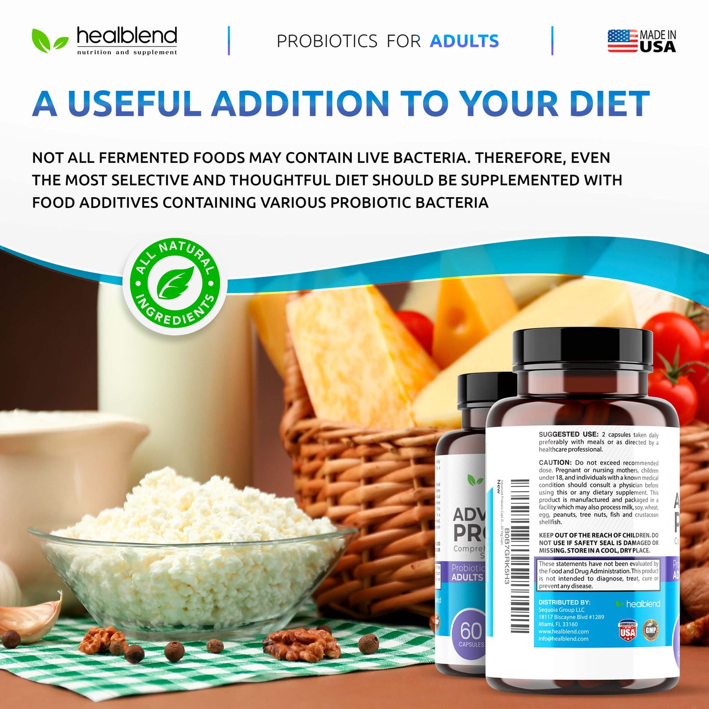 healblend Probiotics for Digestive Health, 60 Capsules