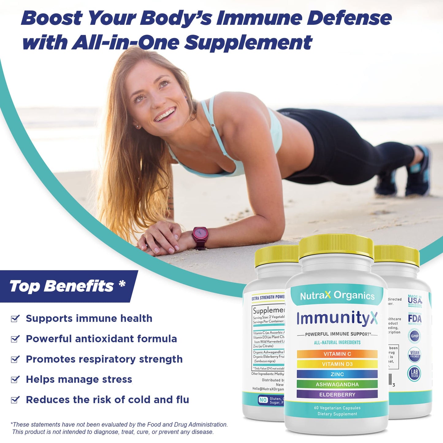 NutraX Organics All-in-One Organic Immune Support Supplement Capsules, 60 Count