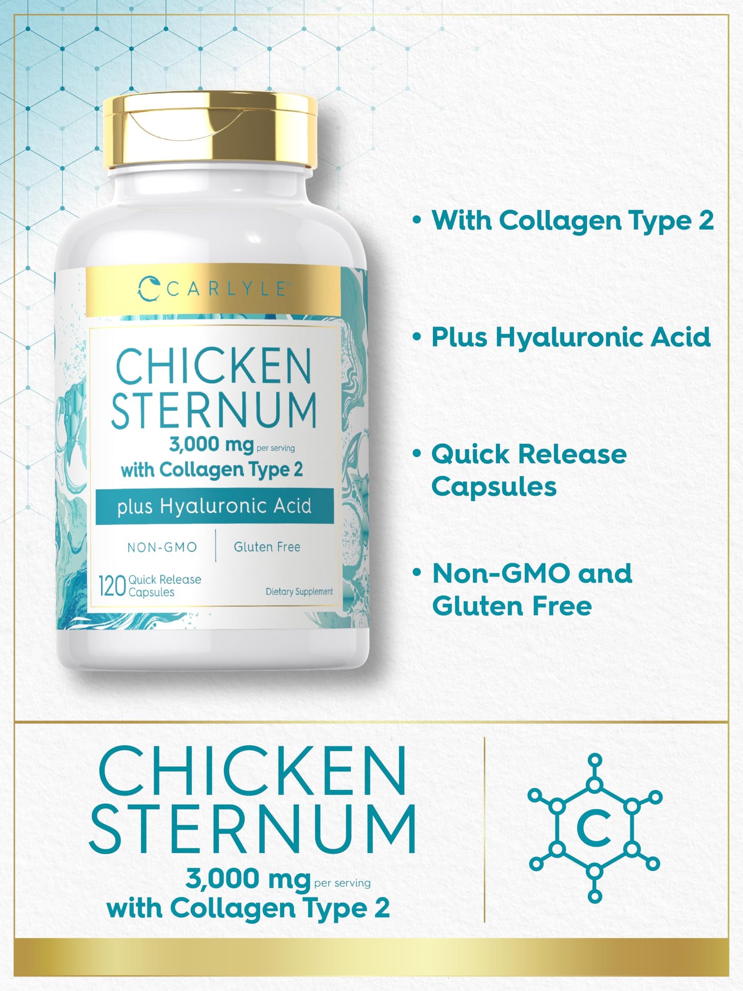 Carlyle Chicken Sternum Collagen Type 2 3000mg Capsules 120 Count