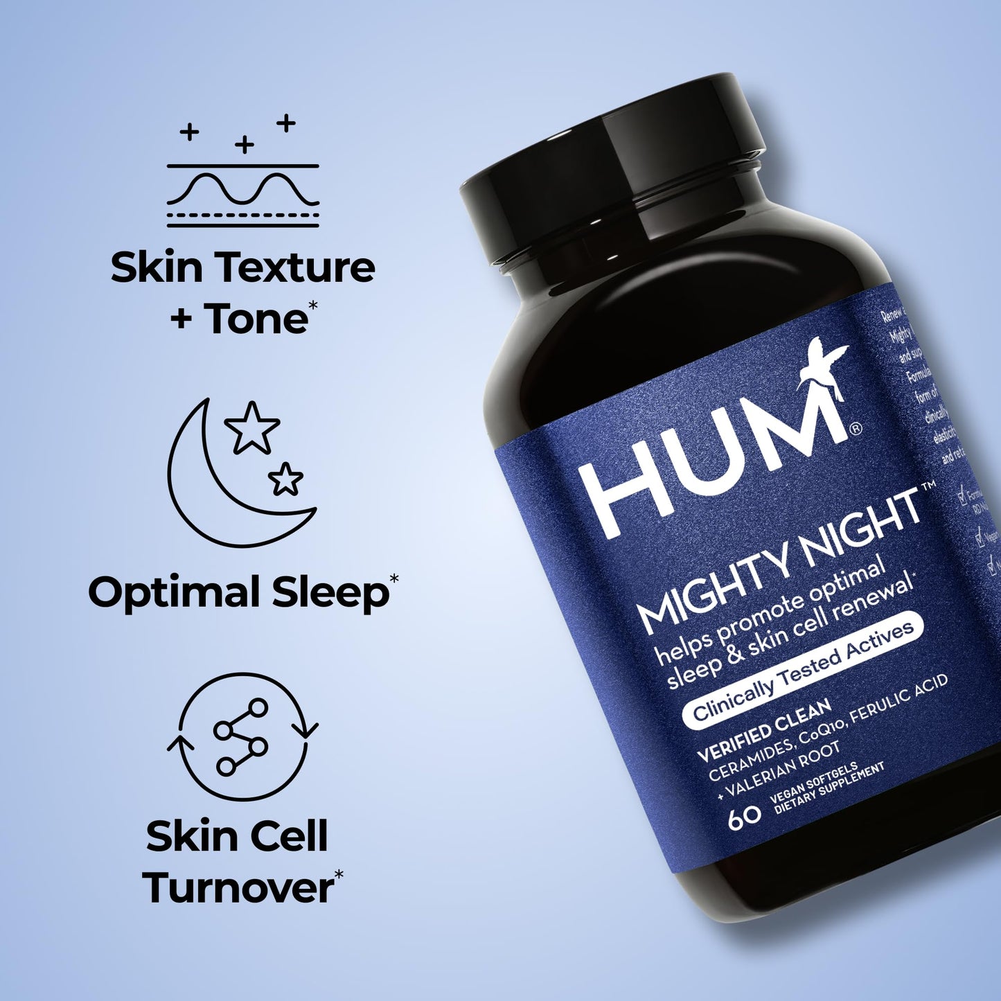 HUM Mighty Night Nighttime Sleep Supplement Softgels, 60 Count