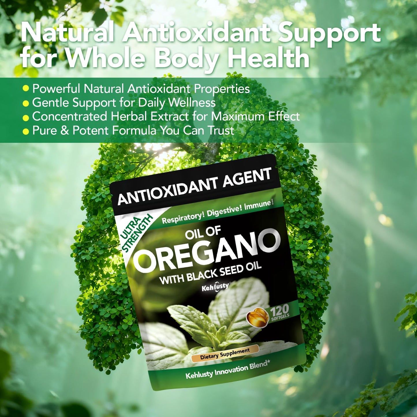 KEHLUSTY Oil of Oregano with Black Seed Oil Softgels, Organic, 4X Strength Carvacrol and Thymoquinone, Immune Support, Digestive Health, Respiratory Wellness, Non GMO, 120 Count