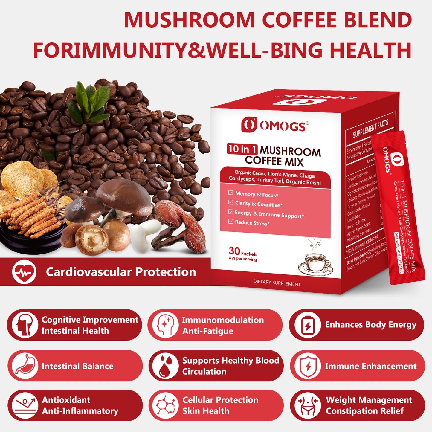 OMOGS Mushroom Coffee Powder, 6 Ounce